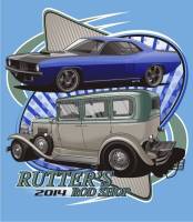 Rutter's Parts & Merchandise - Rutter's Rod Shop T-Shirt '73 Cuda and '31 Chevy