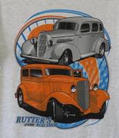 Rutter's Parts & Merchandise - Rutter's Rod Shop T-Shirt '35 Olds and '33 Chevy