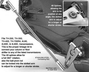 Kugel Komponents (Brake/Clutch Pedal Assemblies) - Long Polished Stainless Steel Column Shift Arm Linkage Kit - Image 1